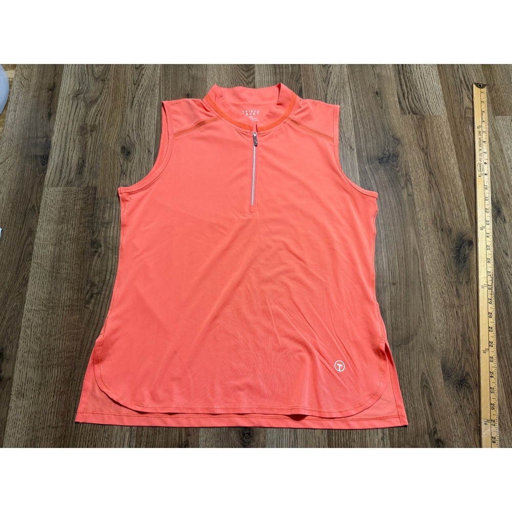 Tribal Sport Tank Top Womens Medium Coral Orange Quarter Zip Sleeveless Athletic